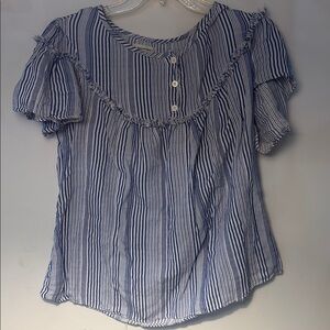 Max Studio blue and White Striped short sleeved Blouse